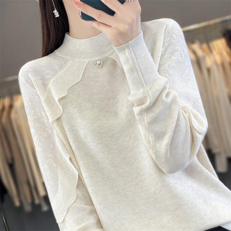时尚百搭女士羊毛衫简约优雅修身显瘦长袖针织衫,女装羊毛衫,宛庄羊绒