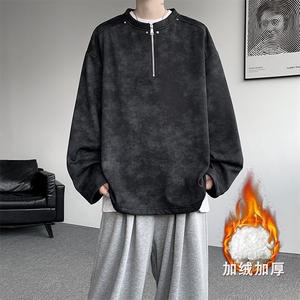 WY10147-特P36 控68 重磅扎染正肩铆钉半拉链大码休闲卫衣男图片