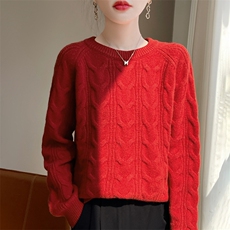 2025年秋季圆领套头单件长袖麻花舒适束手待毙通勤，女装针织衫/毛衣，伊绒腾羊绒