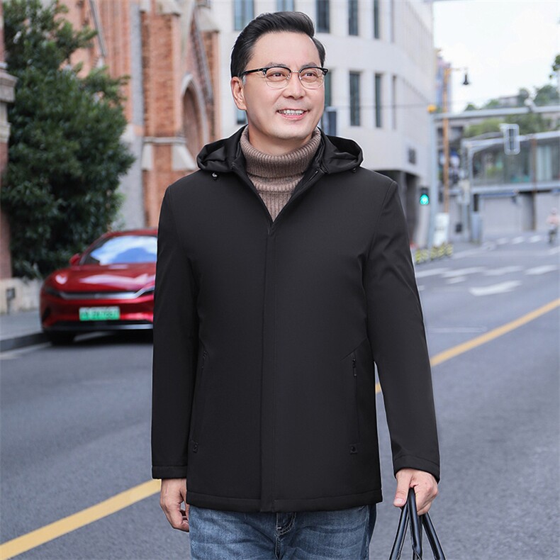 男士新款羽绒服中年商务休闲冬季加厚保暖男装连帽可脱卸内胆外套,男装羽绒服,电商B212（原钱塘6029）