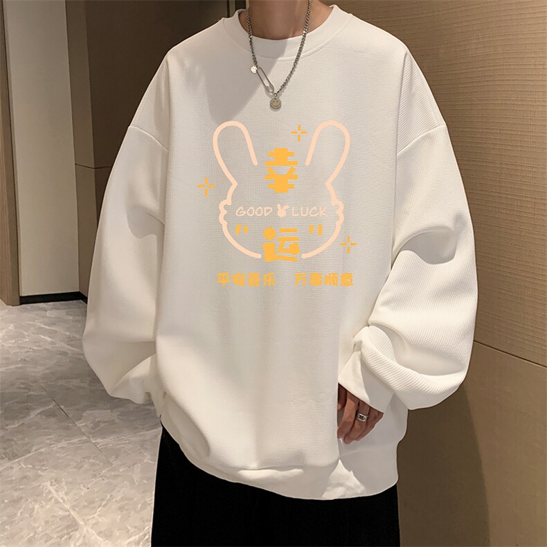 华夫格卫衣圆领卫衣男大码长袖t恤男外套HW76297-P30加绒款-P40,男装卫衣,电商A040
