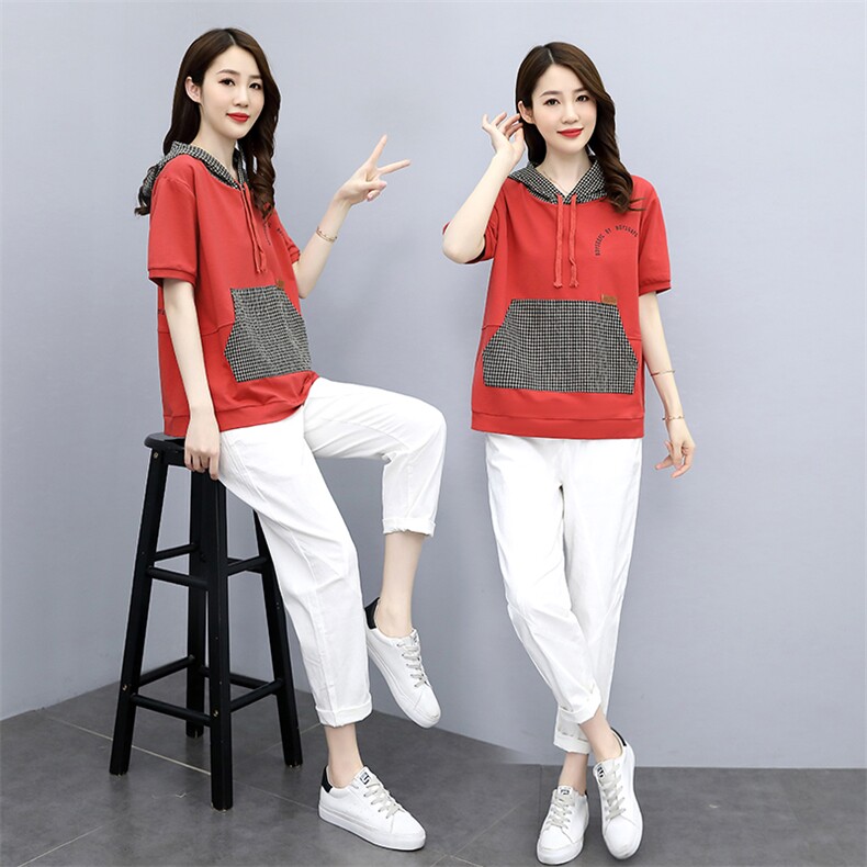 时尚运动套装2024新款夏款年轻妈妈品牌太洋气减龄休闲两件套,女装套装/套裙,一安秀