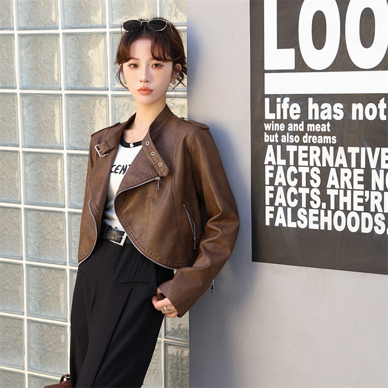 2024春装新款甜酷炸街机车感皮衣夹克，女装皮衣，美拉德工厂直营店