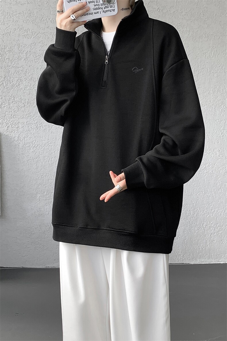 8XL-M重磅软糯美式半拉链立领卫衣男秋宽松大码复古POLO衫WY32P58,男装Polo衫,电商D206-1