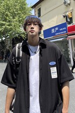 1港风情侣贴布衬衫大码M-5XL网红潮短袖衬衫男DCS7813P45控68，男装T恤，星座226-2