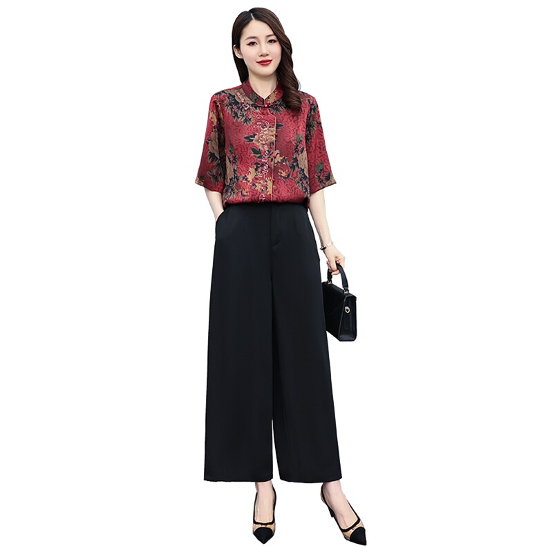 HXY806香云纱中老年妈妈真丝套装2022夏新宽松洋气减龄时尚两件套,商品下架区,华秀衣