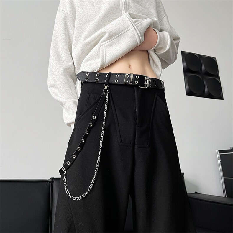 【25春现货】PD227-P10特控18双排扣免打孔黑色链条装饰皮带，腰带/腰封，电商D232