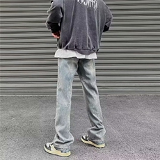 GE1023-P42美式复古黄泥染牛仔裤男款高街ins潮做旧直筒裤，男装牛仔裤，电商B323A