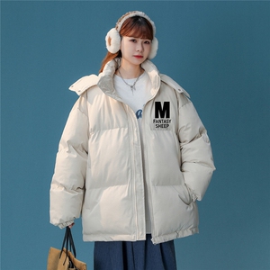 中性风22冬季潮流设计感M印花加厚连帽面包服棉衣MY204P115控158图片