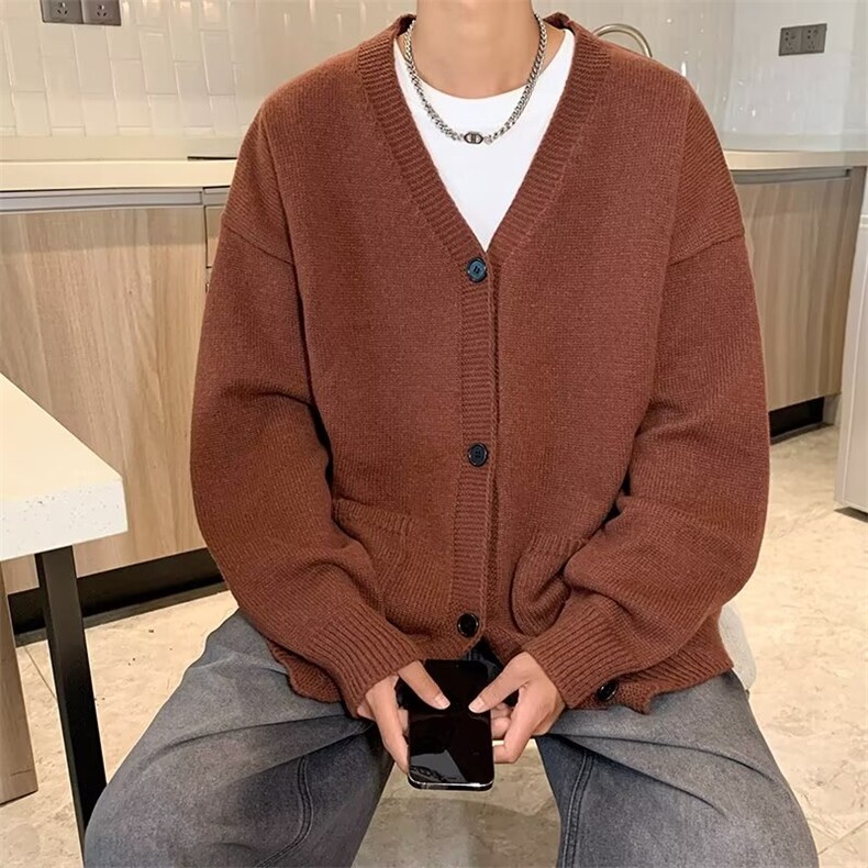 针织衫男冬季港风新款V领排扣纯色情侣毛衣宽松休闲开衫外套,男装针织衫/毛衣,星座410-6（原星座1304-1）
