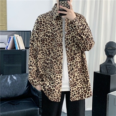 2021暗黑豹纹印花INS超火宽松男女款流行长袖衬衫现货W446-P35，男装衬衫，星座512-4