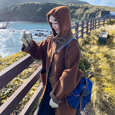 新款现货连帽双面羊绒外套2C007-173-P275-K418，女装羊绒大衣，2C007
