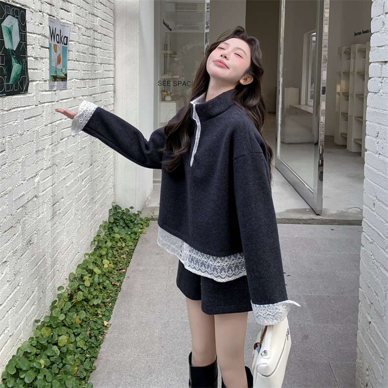 【现货】蕾丝拼接假两件上衣+短裤套装2D148-2614-P185-K275,女装套装/套裙,2D148