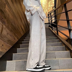 毛呢裤子日系慵懒直筒休闲阔腿裤男高级感拖地裤脚纽扣开叉KM675，男装休闲裤，星座1116A-1（原606A）