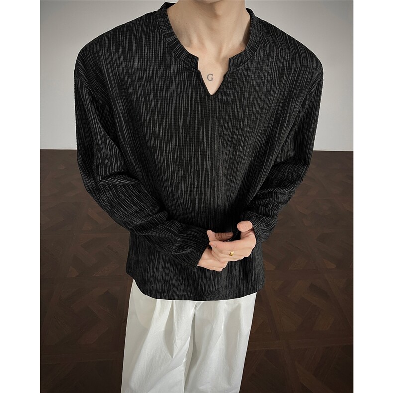 2026年春季肌理感V领长袖内搭T恤宽松圆领打底衫上衣C26007-特P25，男装T恤，电商C213(原B265)