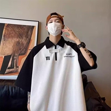 美式半拉链polo衫男生短袖夏季翻领T恤高街潮流休闲衣服，男装T恤，星座506A
