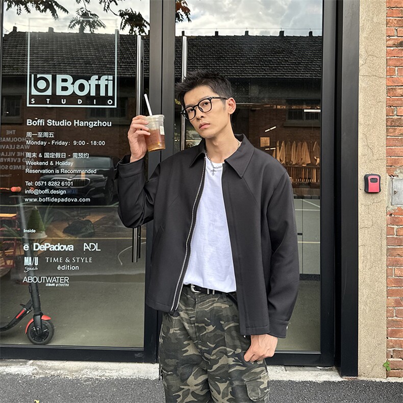 秋季2025老钱风抖音纯色休闲立领夹克店主风A236-JK628-P125,男装夹克,电商A236