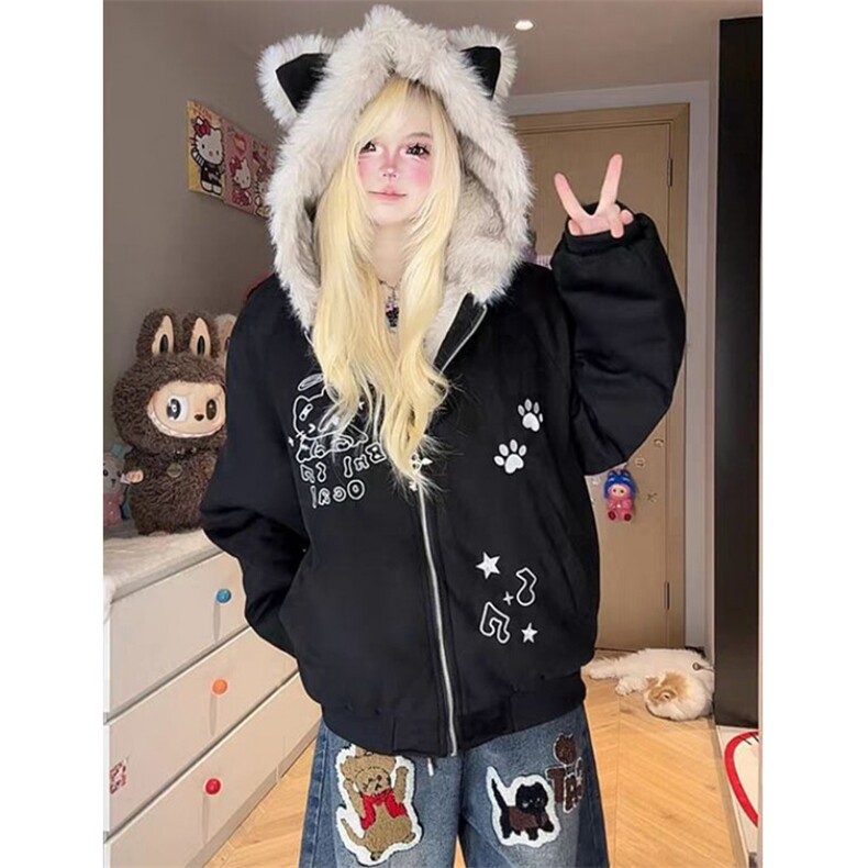 美式KT刺绣短款座山雕外套女款冬季加绒加厚棉服保暖毛领夹克棉衣,男装夹克,星座1116A（原606A-3）