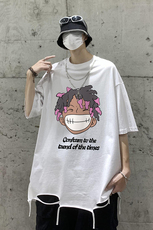 港风23新款夏季时尚卡通印花流苏圆领宽松短袖T恤DT6341P45控68，男装T恤，电商A268A