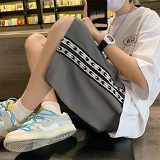 韩版潮流条纹休闲裤男夏季ins潮牌高街宽松运动五分裤K6070-P22，男装休闲裤，星座512-2