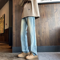 秋季新款美式vibe高街休闲裤男设计感拉链水洗牛仔裤K7475-P39，男装牛仔裤，星座512-3