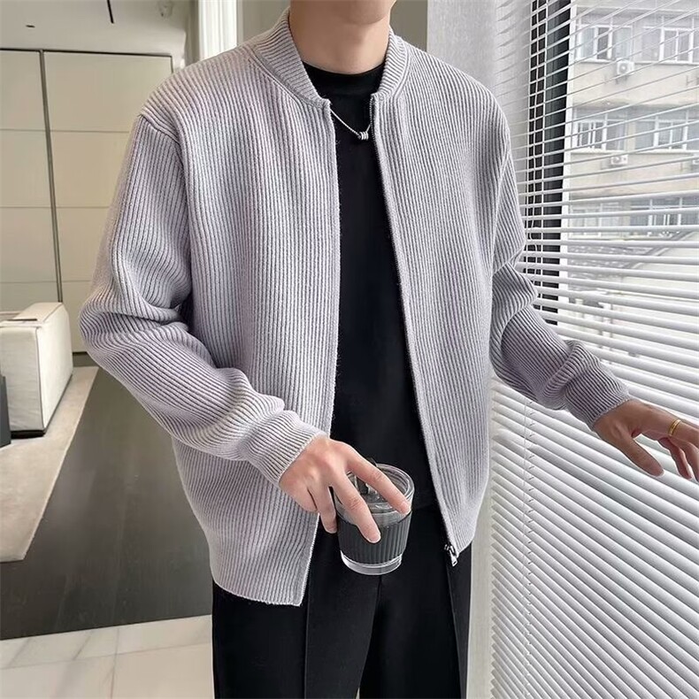 开衫毛衣男春秋季针织衫男款潮流痞帅立领白色棒球领外套SW235，男装针织衫/毛衣，星座516A