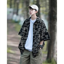 1港风冰丝短袖衬衣大码M-5XL情侣潮短袖衬衫男DCS8711P35控49，男装T恤，星座226-2