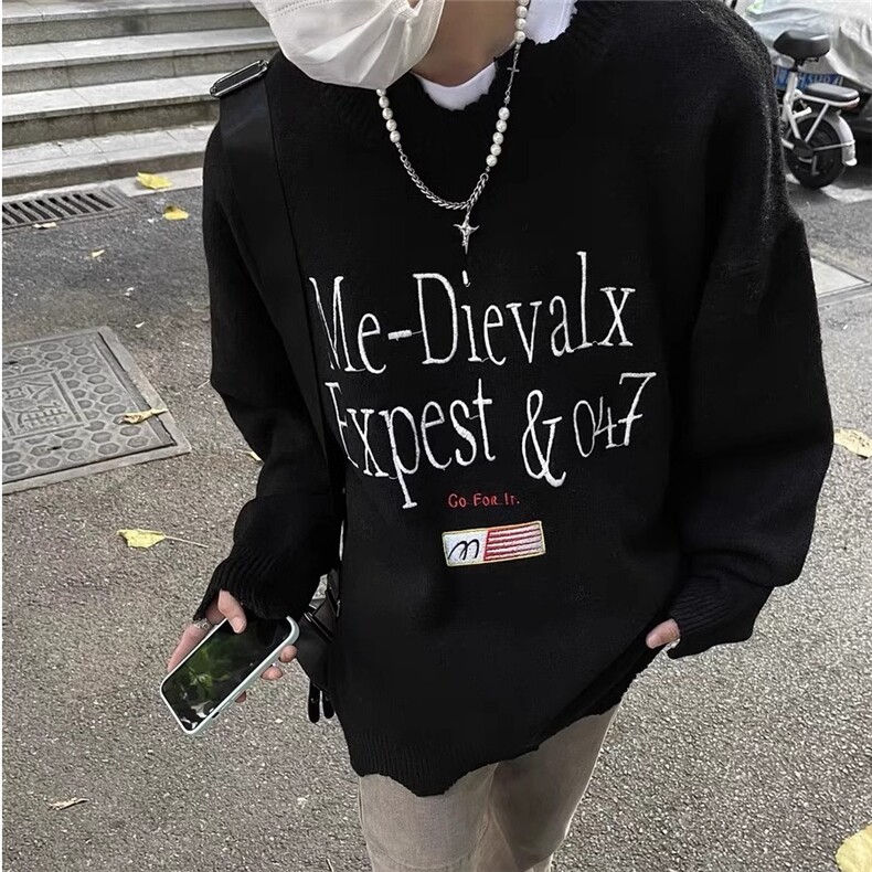 【有货】DM243-P55美式高街复古破洞刺绣毛衣男女秋冬版针织毛衫,男装针织衫/毛衣,星座603-2