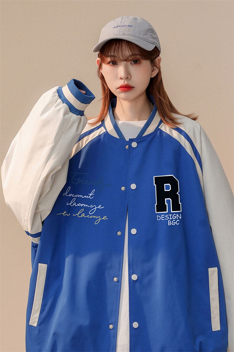 中性风设计感简约字母印花宽松棒球服夹克百搭外套JK872P65K88,男装夹克,A247A