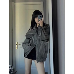 2025美式高街设计感水洗破洞牛仔外套女春季做旧工装潮牌vibe夹克图片