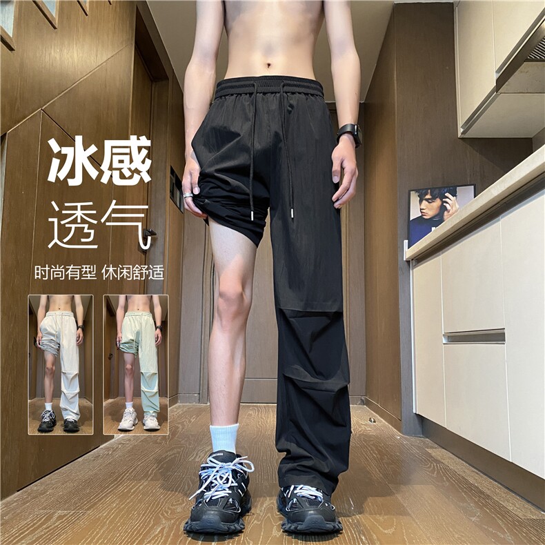 2024夏季新款冰丝透气松紧伞兵裤宽松休闲裤B315-K006-特p30控58,男装休闲裤,电商B315