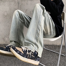 高街潮牌复古黄泥染水洗做旧直筒牛仔裤男宽松长裤N011-P40，男装牛仔裤，星座308B-1