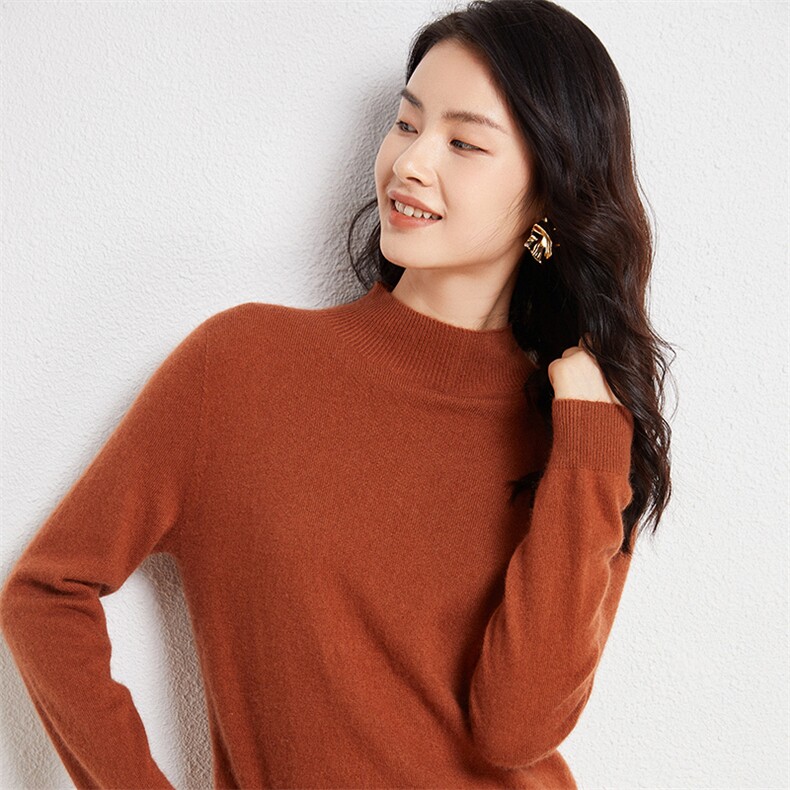 秋冬季新款纯色高领35%羊绒衫女宽松显瘦长袖打底衫图片