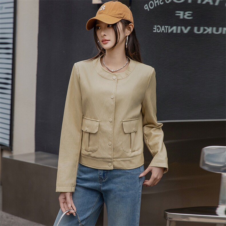 BAO款主推2025新款小个子宽松休闲秋冬气质洋气短款工装夹克上衣,女装皮衣,潮流依族