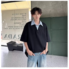 假两件短袖t恤男生夏季韩版衬衫领上衣纯棉重磅高级感雅痞Polo衫，男装T恤，星座1005-4