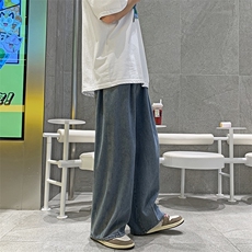 港风ins日系复古牛仔裤男宽松直筒坠感阔腿裤高街老爹裤N0904-P45，男装牛仔裤，星座308B-1