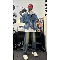 水洗直筒牛仔裤男士夏季薄款美式宽松阔腿潮牌长裤子TG220-P40，男装牛仔裤，星座1109-3