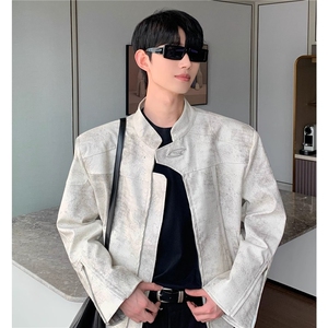cuibuju 小众高级感立领机车皮衣男宽松短款垫肩夹克外套图片