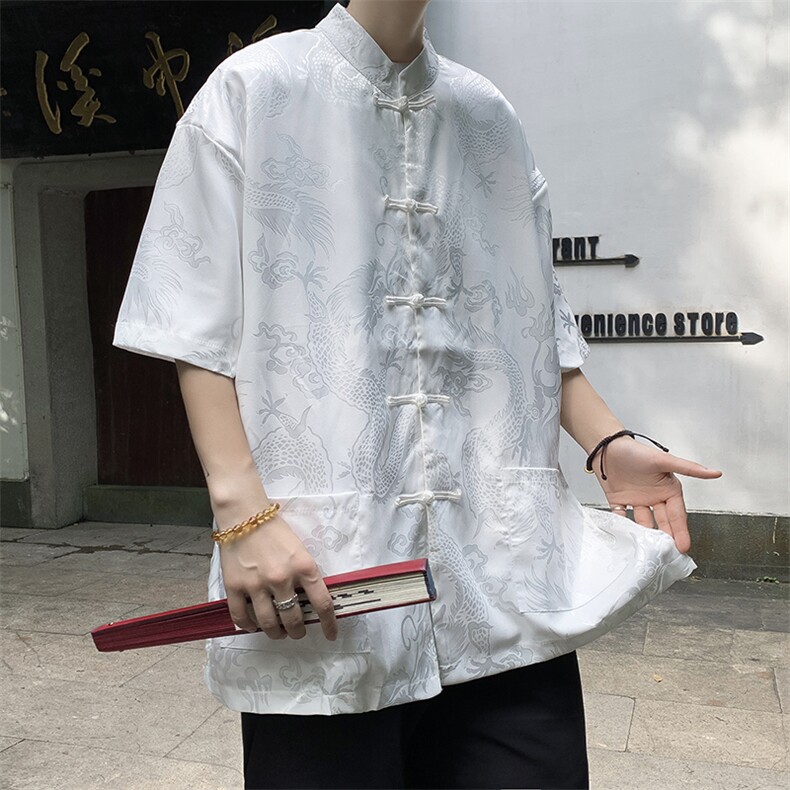 新中式盘扣风唐装短袖衬衫男潮牌夏季宽松休闲衬衣C04521-P40图片