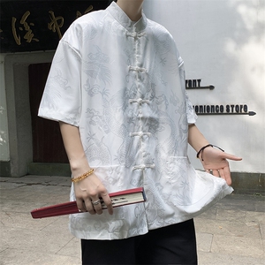 新中式盘扣风唐装短袖衬衫男潮牌夏季宽松休闲衬衣C04521-P40图片