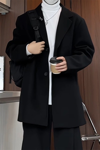 N9109/P90秋冬新款呢料毛呢西服男宽松外套上衣潮流宽松呢大衣图片