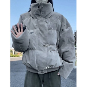 扎染短款pu皮羽绒棉服男女冬季飞机扣立领外套面包服 MD852图片