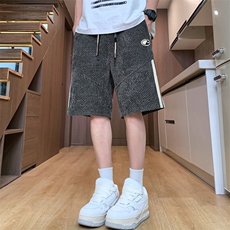 夏季休闲短裤男潮流时尚斜条纹五分裤户外宽松沙滩裤-L38-P28，男装牛仔裤，星座310B-3