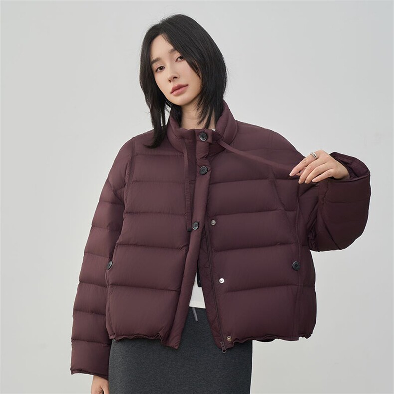 时尚拼色翻领短款羽绒服女2025冬季新款宽松休闲90白鸭绒保暖外套,女装羽绒服,阳光伊恋