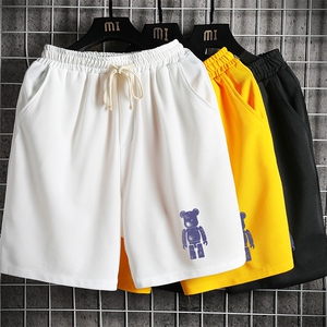 MK37242-P15冰丝短裤男士大码宽松休闲五分裤男运动中裤网格