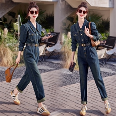 （现货）2026春秋新款设计感气质高腰显瘦复古工装牛仔连体裤女，女装连体裤，印象茜