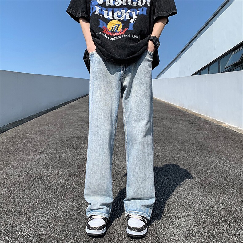 美式高街潮牌裤子男直筒百搭开叉排扣显瘦微喇长裤N01037-P40,男装牛仔裤,星座308B-1