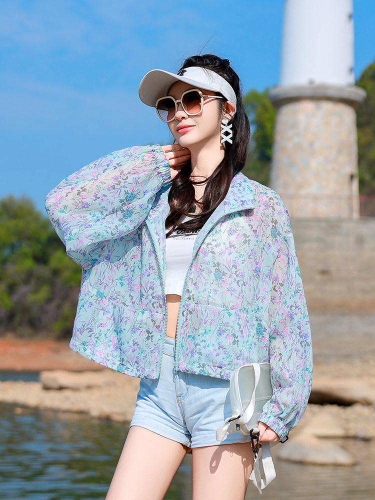 夏季薄外套女短款2025今年流行时尚印花户外遮阳棒球服韩版上衣潮,女装防晒衣,可可小西