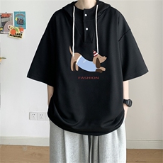 夏季港风冰丝宽松连帽短袖t恤五分体恤上衣TLM5003-P40控58，男装T恤，电商B370