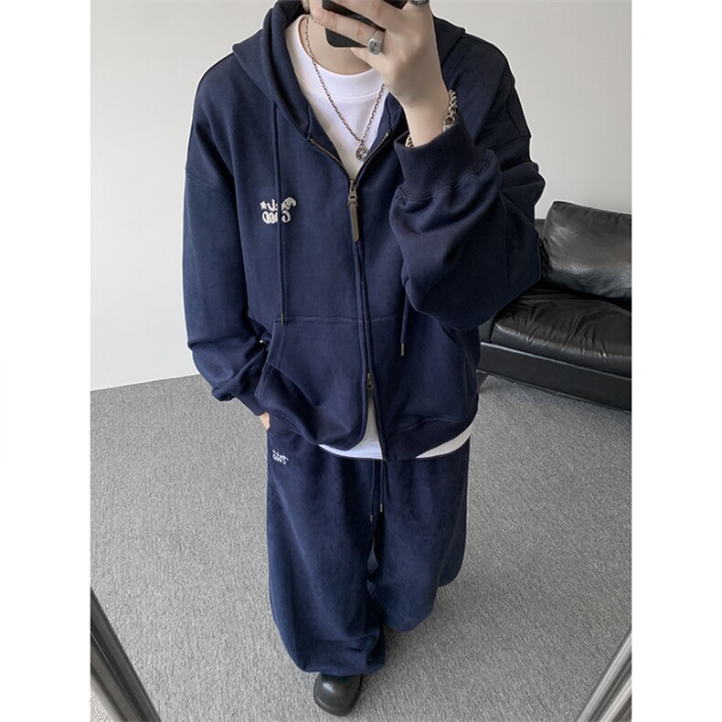 麂皮绒连帽卫衣运动套装男校园风运动服两件套学生班服TZ115-P128,男装休闲套装,电商D206-1
